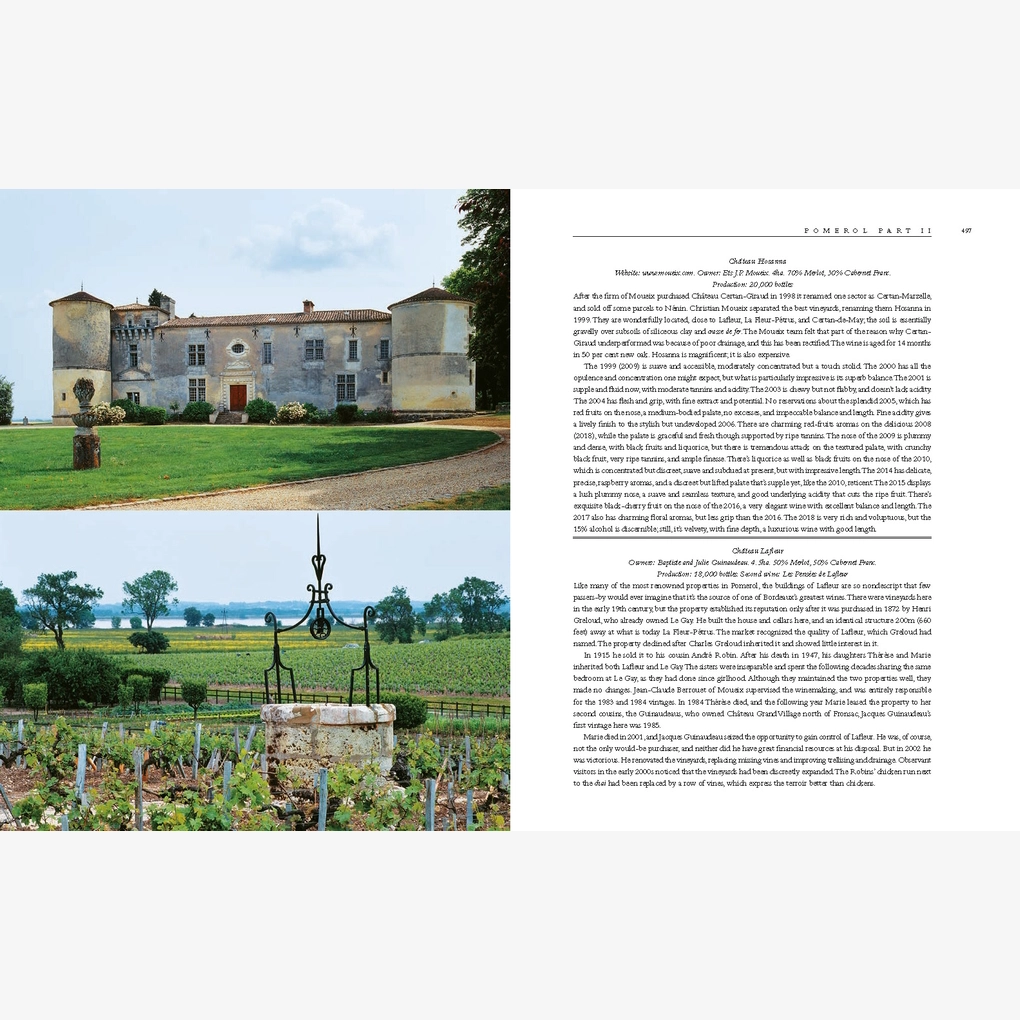 An interior spread, featuring a photograph of a chateau and vinyards.